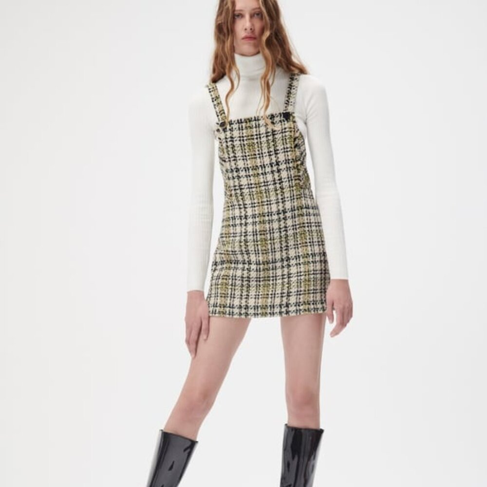 Zara Textured Plaid Pinafore Dress